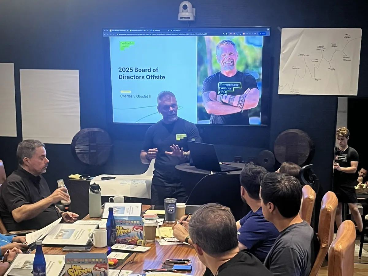 Charles leading a Predictable Profits workshop, attendees working at tables