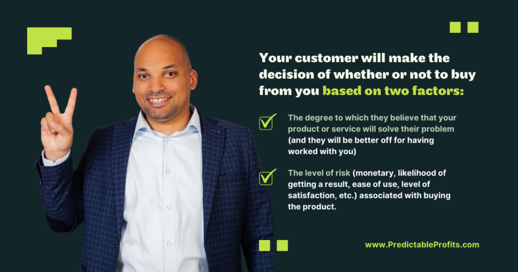 Your customer will make the decision of whether or not to buy from you based on two factors - Predictable Profits