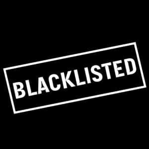 the word "Blacklisted" in white, surrounded by a white box, on a black background