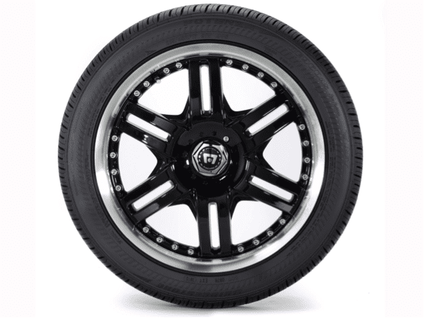 a car wheel with a black rim on a white background