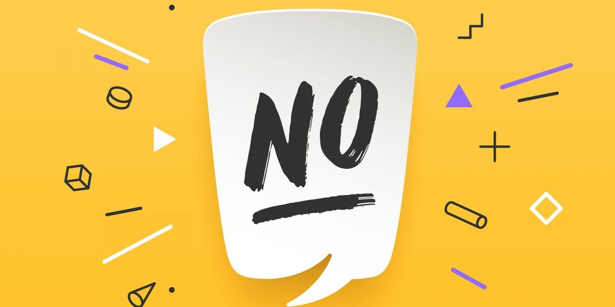 an illustration of a word bubble containing the word "NO" underlined